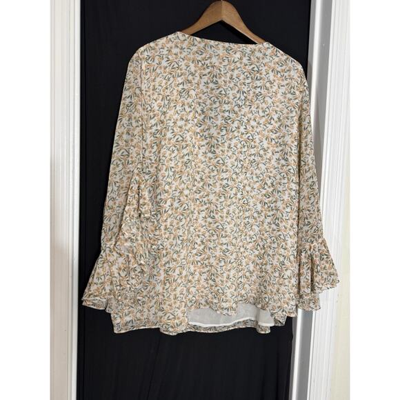Calvin Klein Women's Floral Ruffle Boho Blouse Size 2X Batwing Sleeves Fairy - Picture 6 of 10
